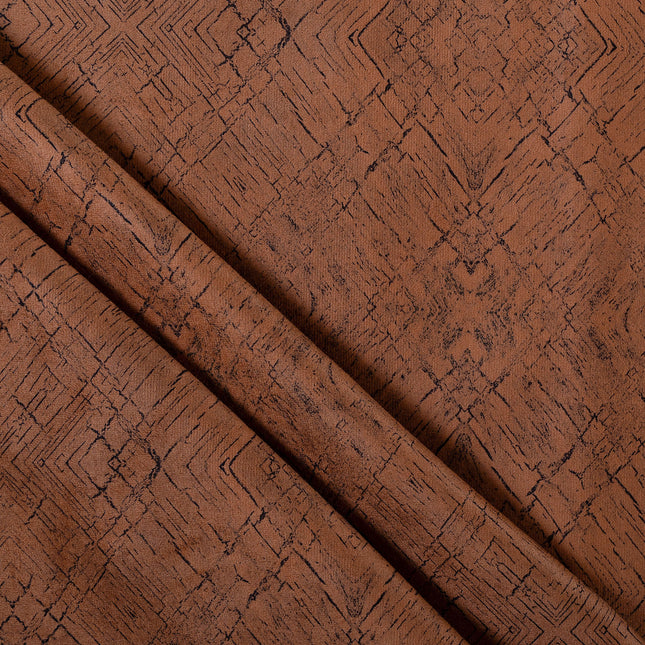 Rust Brown Colour Geometric Pattern Suede Sofa, Chair and Curtain Fabric