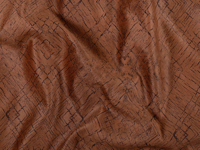 Rust Brown Colour Geometric Pattern Suede Sofa, Chair and Curtain Fabric