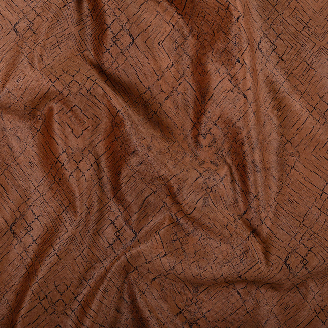Rust Brown Colour Geometric Pattern Suede Sofa, Chair and Curtain Fabric