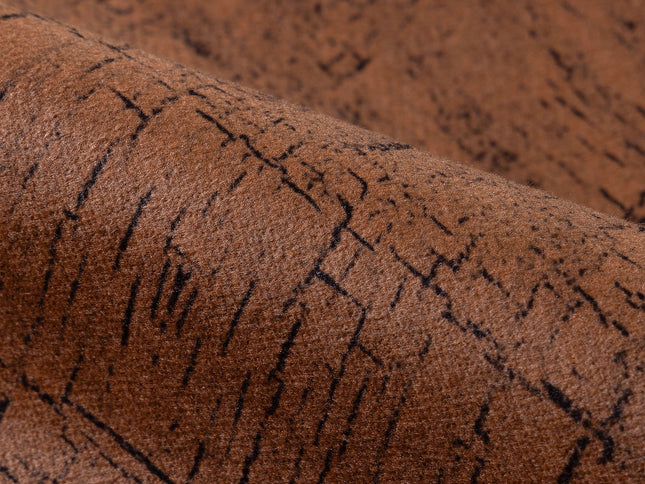 Rust Brown Colour Geometric Pattern Suede Sofa, Chair and Curtain Fabric