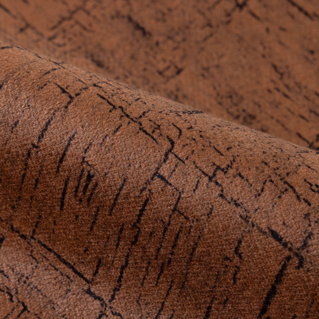 Rust Brown Colour Geometric Pattern Suede Sofa, Chair and Curtain Fabric