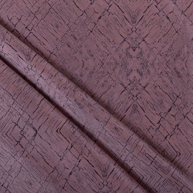 Earthy Mauve Colour Geometric Pattern Suede Readymade Curtain