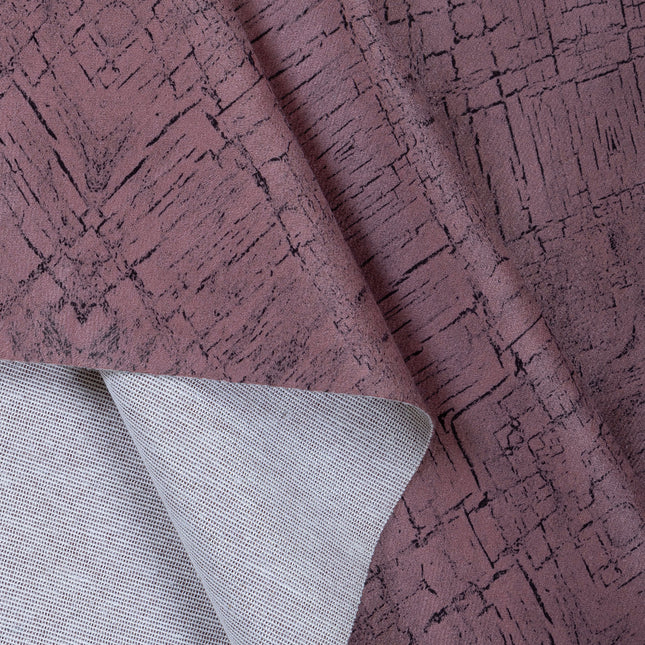Earthy Mauve Colour Geometric Pattern Suede Sofa, Chair and Curtain Fabric