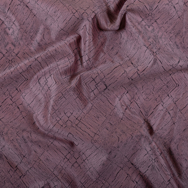 Earthy Mauve Colour Geometric Pattern Suede Sofa, Chair and Curtain Fabric