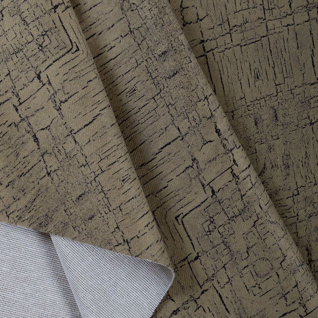 Brass Colour Geometric Pattern Suede Readymade Curtain