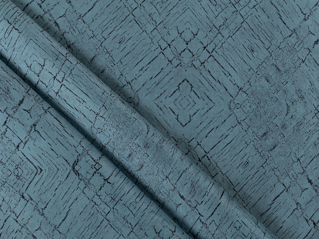 Aqua Green Colour Geometric Pattern Suede Sofa, Chair and Curtain Fabric