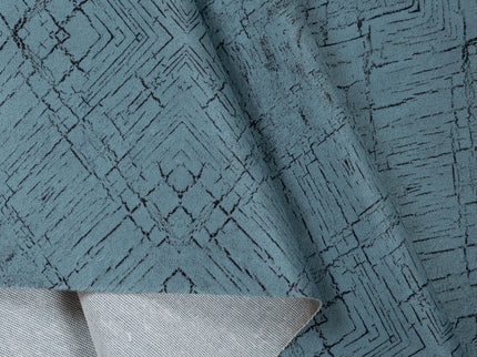 Aqua Green Colour Geometric Pattern Suede Readymade Curtain