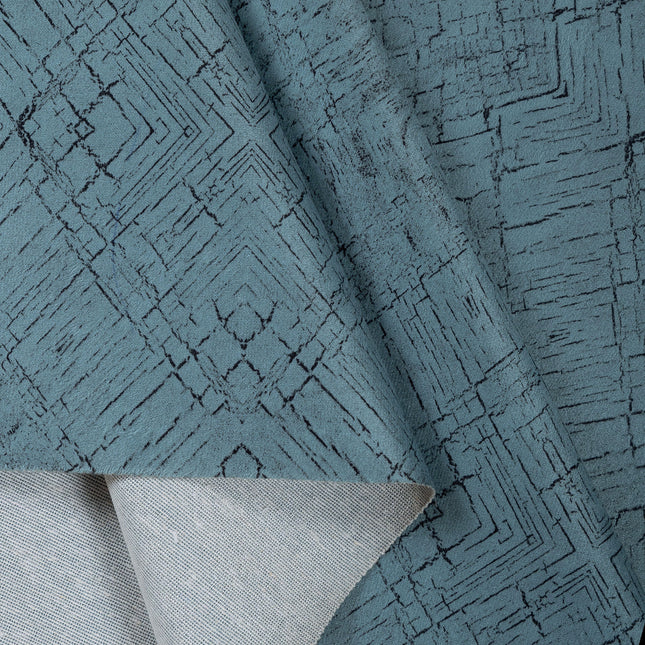 Aqua Green Colour Geometric Pattern Suede Readymade Curtain