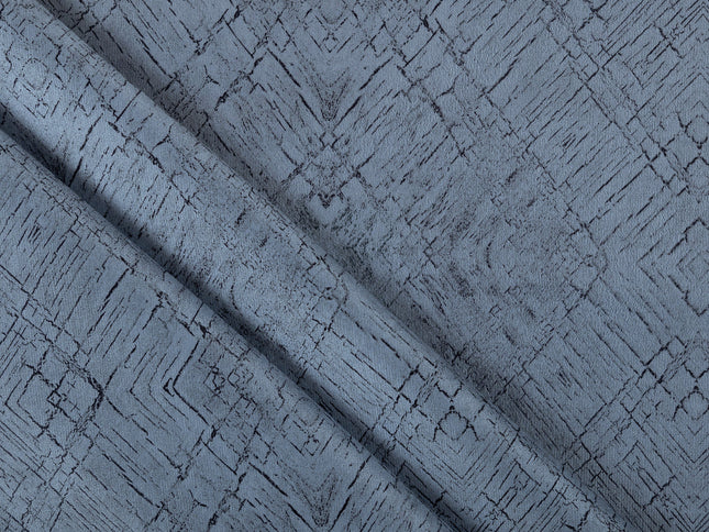 Blue Grey Colour Geometric Pattern Suede Sofa, Chair and Curtain Fabric