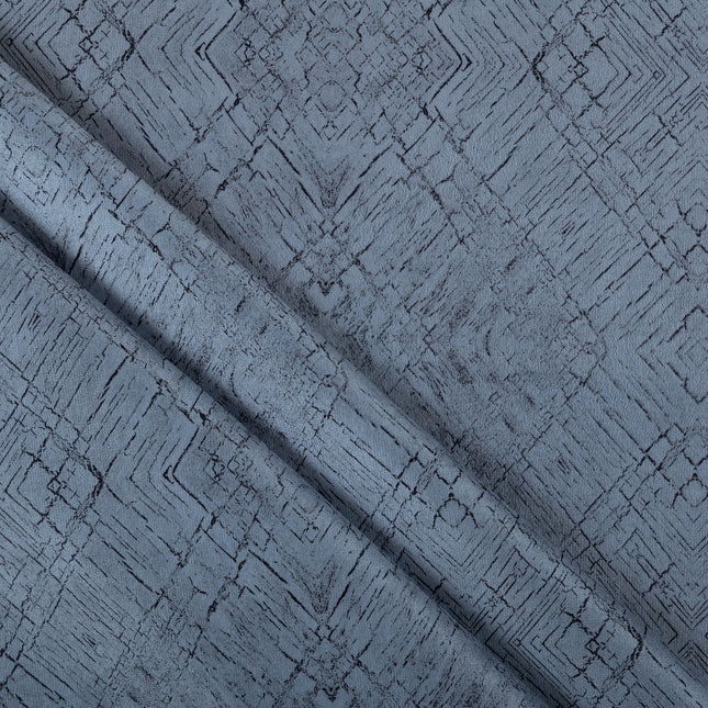 Blue Grey Colour Geometric Pattern Suede Readymade Curtain
