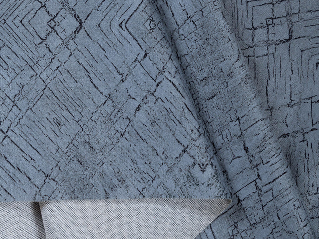 Blue Grey Colour Geometric Pattern Suede Sofa, Chair and Curtain Fabric