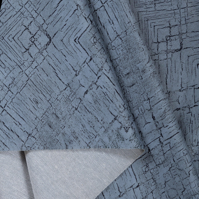 Blue Grey Colour Geometric Pattern Suede Readymade Curtain