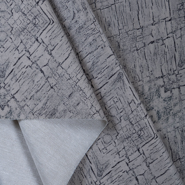 Beige Grey Colour Geometric Pattern Suede Readymade Curtain