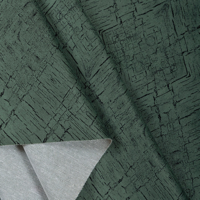Olive Green Colour Geometric Pattern Suede Readymade Curtain