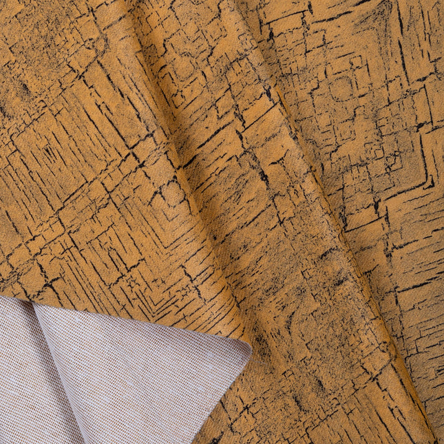 Orche Yellow Colour Geometric Pattern Suede Readymade Curtain