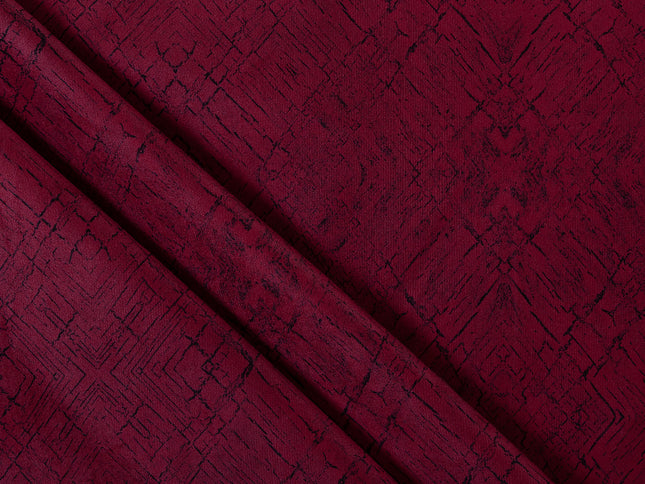 Wine Red Colour Geometric Pattern Suede Sofa, Chair and Curtain Fabric