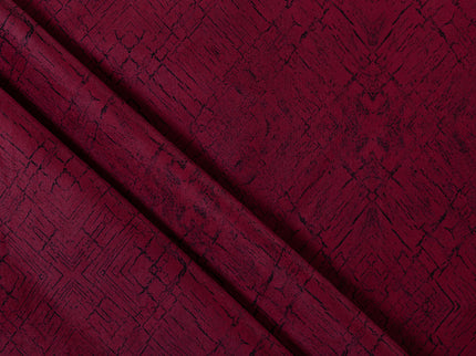 Wine Red Colour Geometric Pattern Suede Readymade Curtain