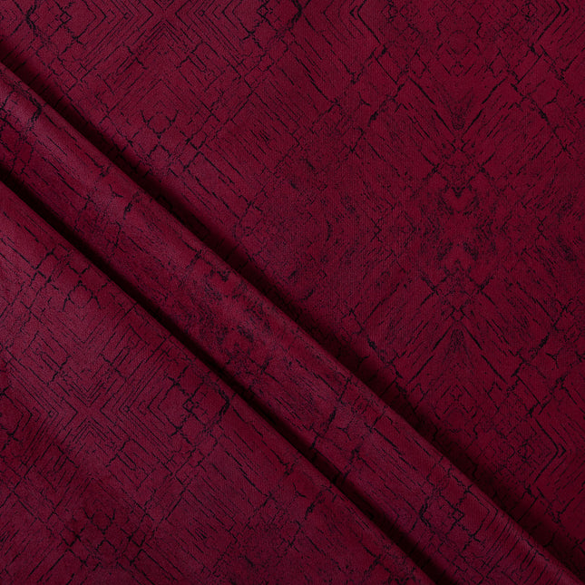 Wine Red Colour Geometric Pattern Suede Readymade Curtain