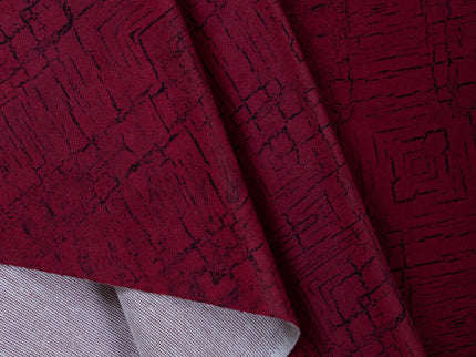 Wine Red Colour Geometric Pattern Suede Readymade Curtain