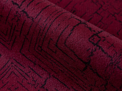 Wine Red Colour Geometric Pattern Suede Sofa, Chair and Curtain Fabric