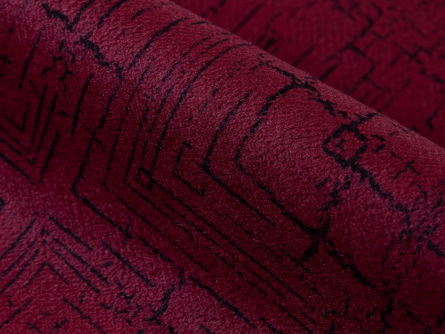 Wine Red Colour Geometric Pattern Suede Sofa, Chair and Curtain Fabric
