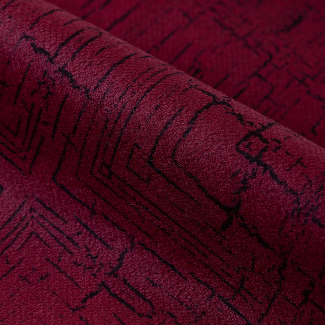 Wine Red Colour Geometric Pattern Suede Sofa, Chair and Curtain Fabric