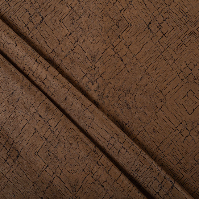 Brown Colour Geometric Pattern Suede Readymade Curtain