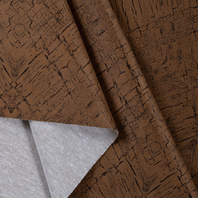 Brown Colour Geometric Pattern Suede Readymade Curtain