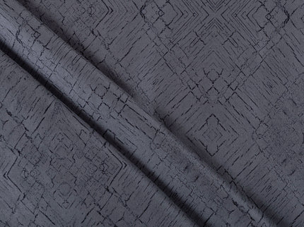 Medium Grey Colour Geometric Pattern Suede Readymade Curtain