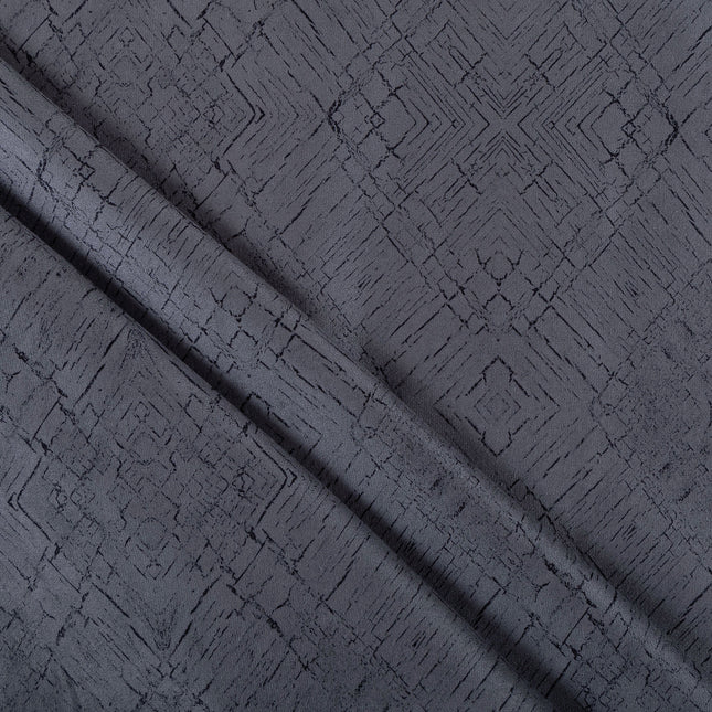 Medium Grey Colour Geometric Pattern Suede Readymade Curtain