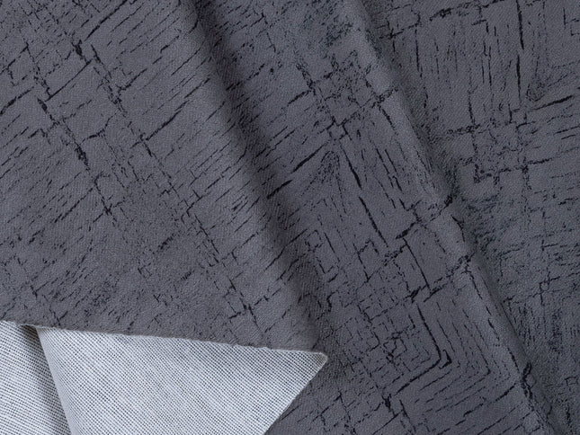 Medium Grey Colour Geometric Pattern Suede Sofa, Chair and Curtain Fabric
