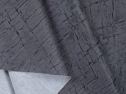 Medium Grey Colour Geometric Pattern Suede Readymade Curtain