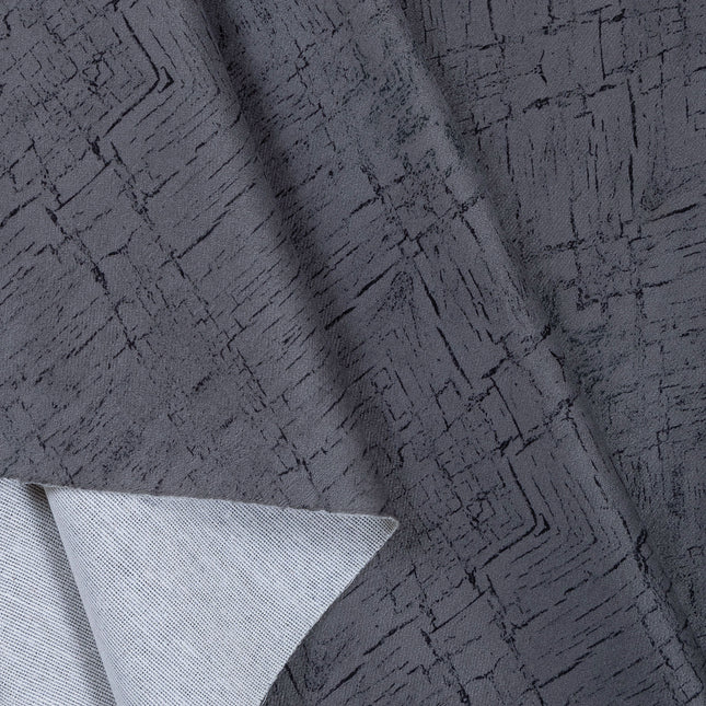 Medium Grey Colour Geometric Pattern Suede Readymade Curtain