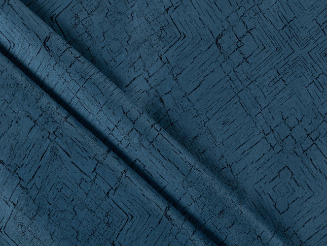 Teal Blue Colour Geometric Pattern Suede Sofa, Chair and Curtain Fabric