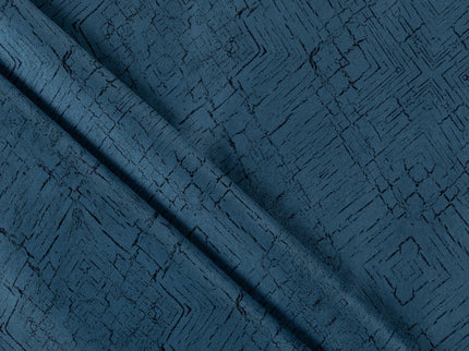 Teal Blue Colour Geometric Pattern Suede Readymade Curtain