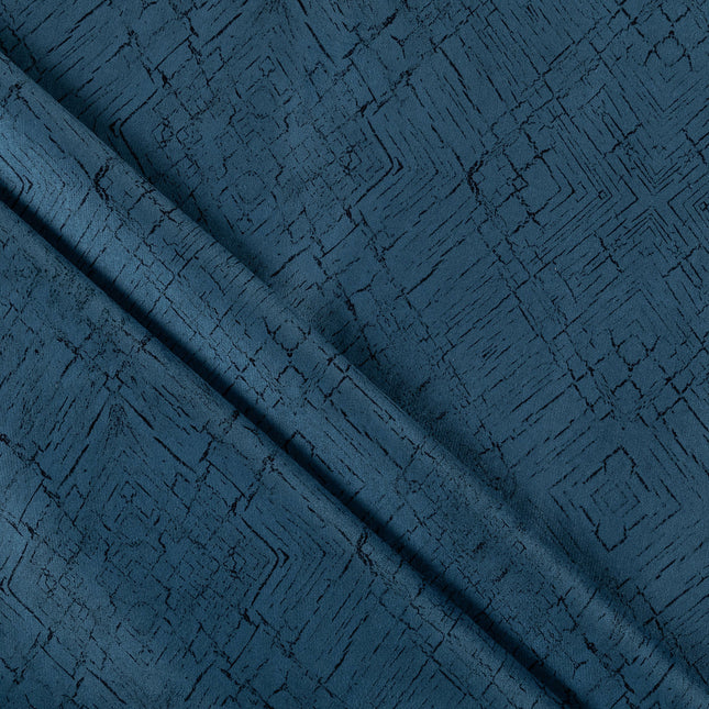 Teal Blue Colour Geometric Pattern Suede Readymade Curtain
