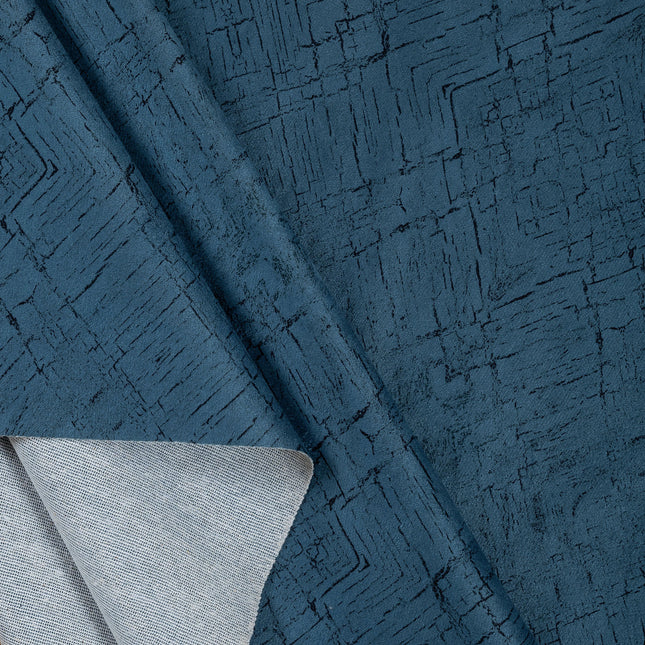 Teal Blue Colour Geometric Pattern Suede Readymade Curtain