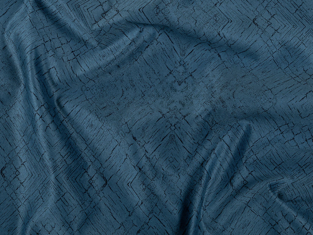 Teal Blue Colour Geometric Pattern Suede Sofa, Chair and Curtain Fabric