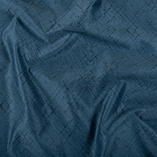 Teal Blue Colour Geometric Pattern Suede Sofa, Chair and Curtain Fabric