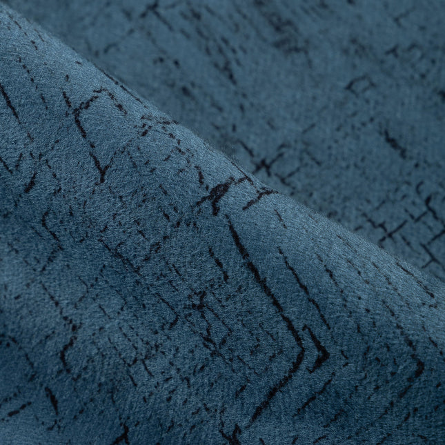 Teal Blue Colour Geometric Pattern Suede Sofa, Chair and Curtain Fabric