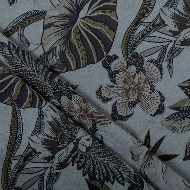Olive Green and Mocha Brown Colour Floral and Leaves Pattern Velvet Readymade Curtain