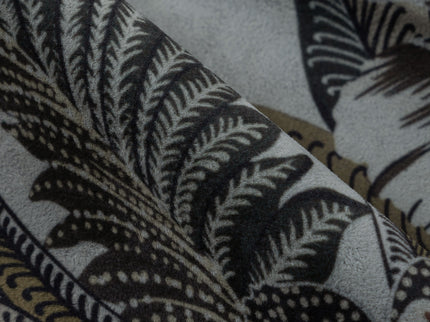 Olive Green and Mocha Brown Colour Floral and Leaves Pattern Velvet Curtain Fabric printed