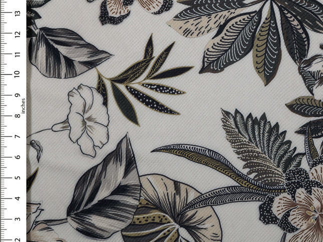 Olive Green and Warm Beige Colour Floral and Leaves Pattern Velvet Curtain Fabric printed