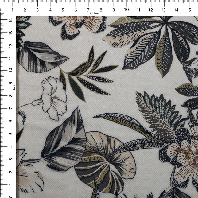 Olive Green and Warm Beige Colour Floral and Leaves Pattern Velvet Curtain Fabric printed