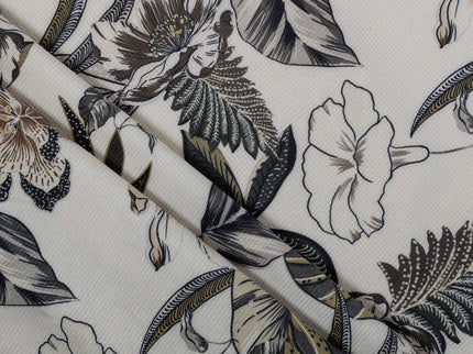 Olive Green and Warm Beige Colour Floral and Leaves Pattern Velvet Curtain Fabric printed