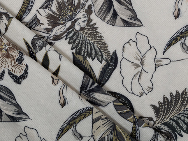 Olive Green and Warm Beige Colour Floral and Leaves Pattern Velvet Curtain Fabric printed