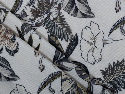 Olive Green and Warm Beige Colour Floral and Leaves Pattern Velvet Readymade Curtain