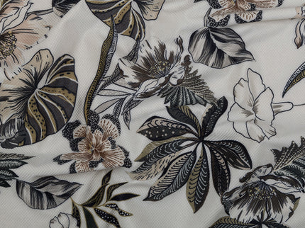 Olive Green and Warm Beige Colour Floral and Leaves Pattern Velvet Curtain Fabric printed