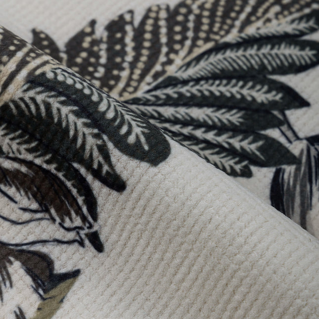 Olive Green and Warm Beige Colour Floral and Leaves Pattern Velvet Curtain Fabric printed