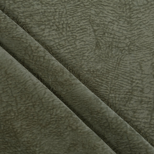 Olive Green Colour Textured Velvet Flock Easy Clean Sofa, Chair and Curtain Fabric